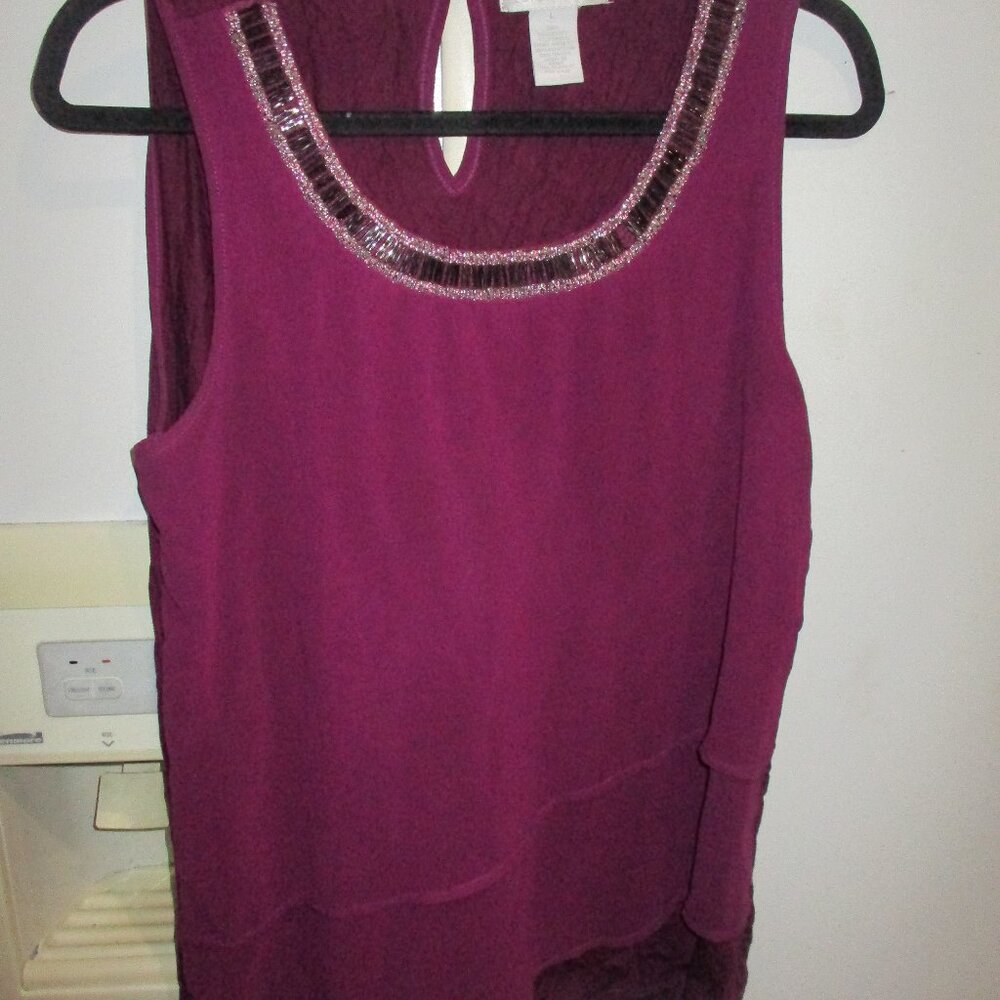Design history  Magenta Tiered Tank Top Sleeveless tunic embellished m